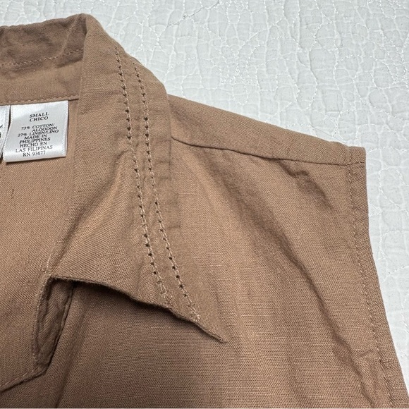 Linen Cotton Duo Maternity Sleeveless Button Down Top Brown Small - Picture 4 of 8